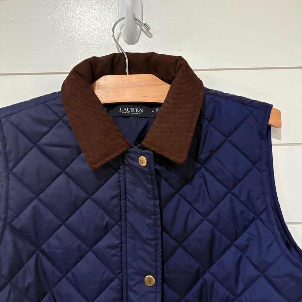 Lauren Ralph Lauren | Quited Vest Navy Zip Pockets Preppy- Size Medium - Picture 2 of 8